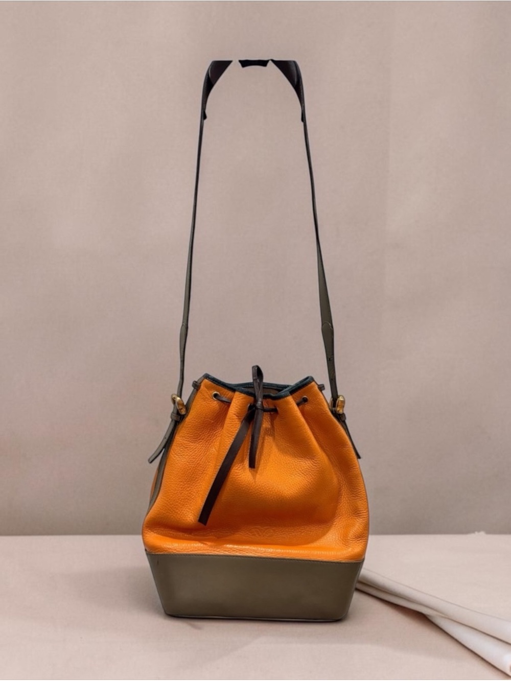 Vintage LOEWE Anagram Colorblock Leather Drawstring Bucket Shoulder Bag